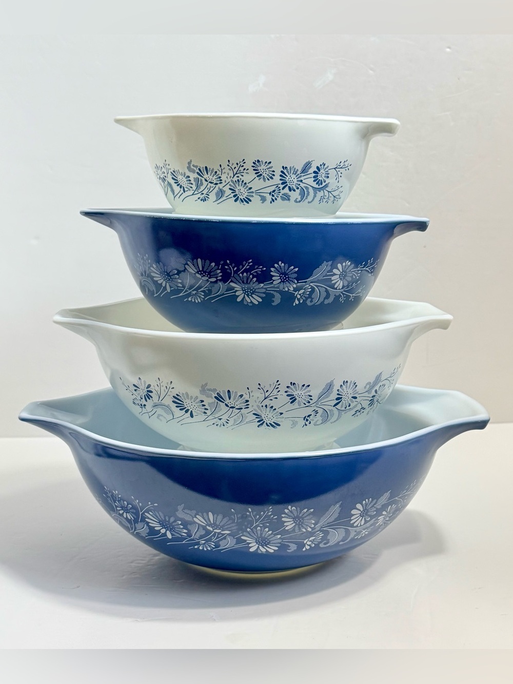 Vintage Pyrex Set Of 4 Colonial Mist Cinderella Nesting Mixing Bowls 441-444 EUC